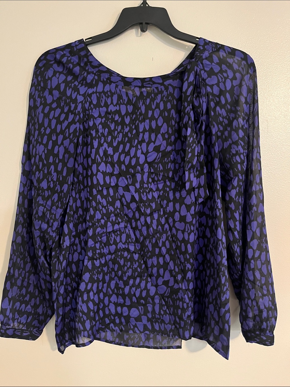 LOFT Black Blouse with Violet Spot Print